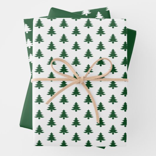 Grün/Weiß-Weihnachtsbaum Ikonisches Muster Geschenkpapier Set (Beispiel)
