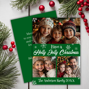 Grün-Weiß-Weihnachtsfamilien-Foto Feiertagskarte