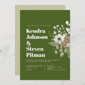Grün & Weiß Winterwald Bouquet Moderne Hochzeit Einladung (Vorne/Hinten)