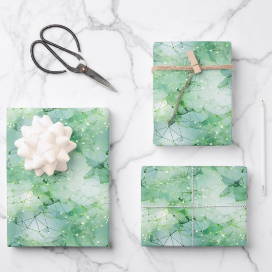 Grün-weiße abstrakte Geometrie Geschenkpapier Set (Vorderseite)