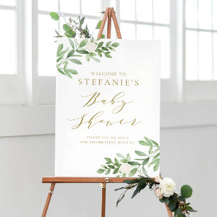 Grün Weiße Blume Gold Baby Dusche Willkommen Poster