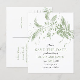 Grün-weiße Blume Save the Date Postkarte