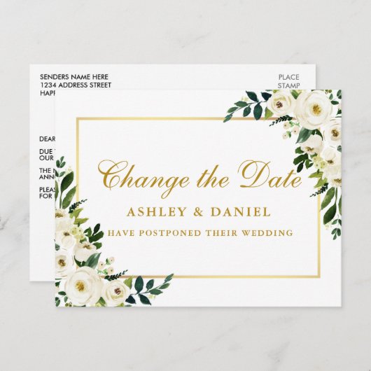 Grün weiße Blüten in Aquarellen ändern das Datum G Postkarte (Vorne/Hinten)