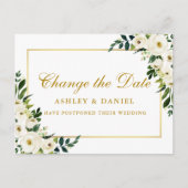 Grün weiße Blüten in Aquarellen ändern das Datum G Postkarte (Vorderseite)