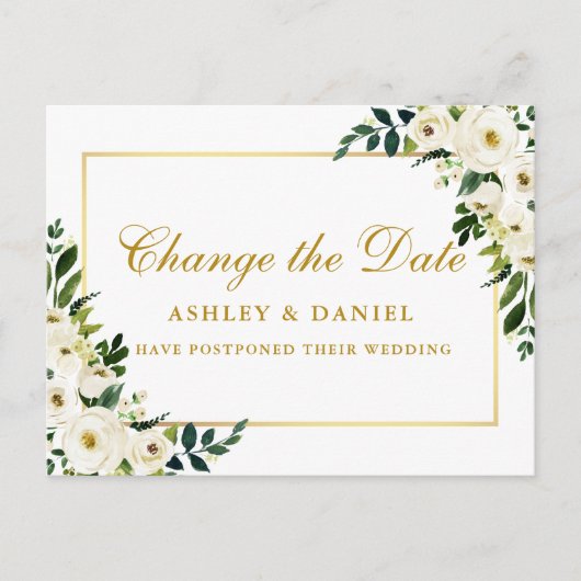 Grün weiße Blüten in Aquarellen ändern das Datum G Postkarte (Vorderseite)