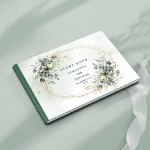 Grün Weiße Botanische Aquarell-Hochzeitsgästebuch Gästebuch