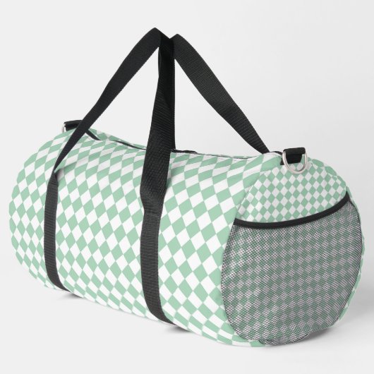 Grün Weiße Checker-Diamant-Muster Groß Duffle Bag (Rechte Ecke)