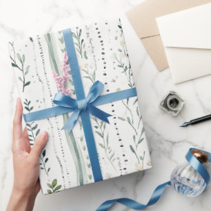 Grün Weiße Chic Florale Geburtstagsfeier Geschenkpapier