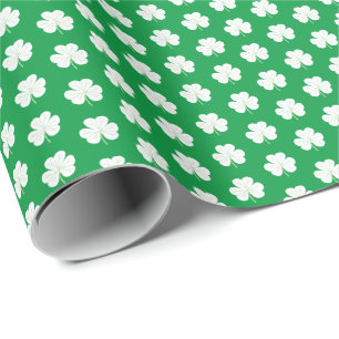 Grün Weiße Elegante Irische Shamrock Kleeblatt Mus Geschenkpapier