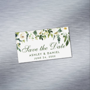 Grün Weiße Florale Save The Date Mini Magnet