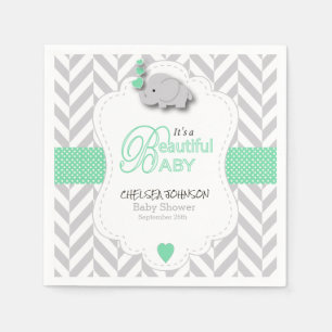 Grün, weiße graue Elefant-Babyparty Serviette