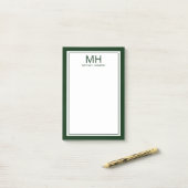 Grün Weiße Monogramm Herren Post-it Klebezettel (Auf Schreibtisch)