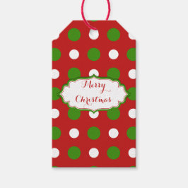 Grün-weiße Polka-Punkte auf Weihnachtsrot Geschenkanhänger