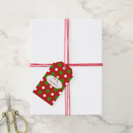 Grün-weiße Polka-Punkte auf Weihnachtsrot Geschenkanhänger