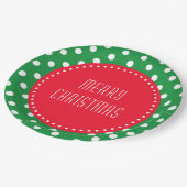 Grün-weiße Polka-Punkte mit rotem Weihnachtsbuch Pappteller (Schrägansicht)