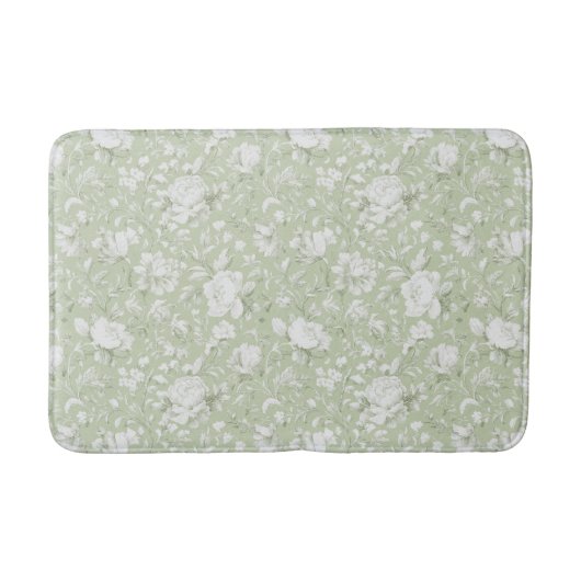 Grün Weiße Romantische Blumen Badematte (Vorderseite)