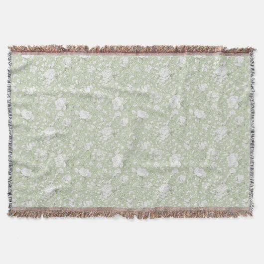 Grün Weiße Romantische Blumen Decke (Vorderseite)