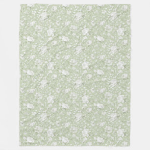 Grün Weiße Romantische Blumen Fleecedecke