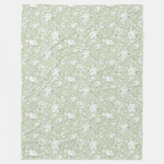 Grün Weiße Romantische Blumen Fleecedecke (Vorderseite)
