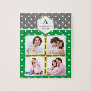 Grün Weiße Sterne Muster Familienfoto-Collage Puzzle