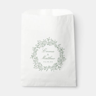 Grün-weißer minimalistischer botanischer Kranz-Log Geschenktütchen