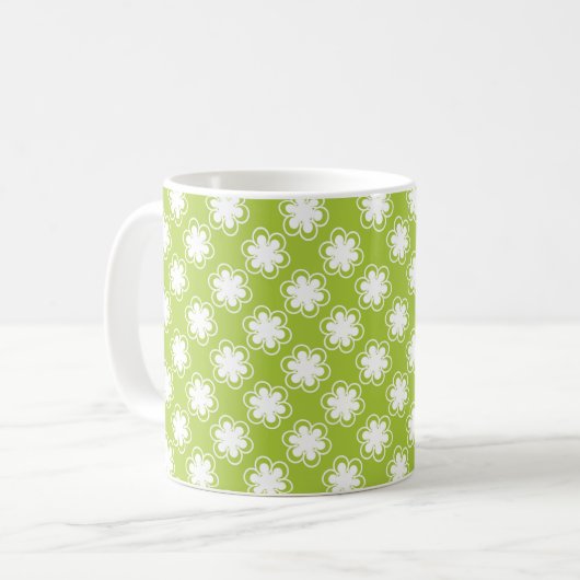 Grün-weißes Blumenmuster Kaffeetasse (Vorderseite Links)