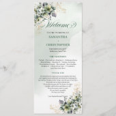 Grün-weißes botanisches Aquarell-Hochzeitsprogramm Programm (Vorderseite)