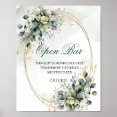 Grün-weißes botanisches Open-Bar-Tischschild Poster (Vorne)