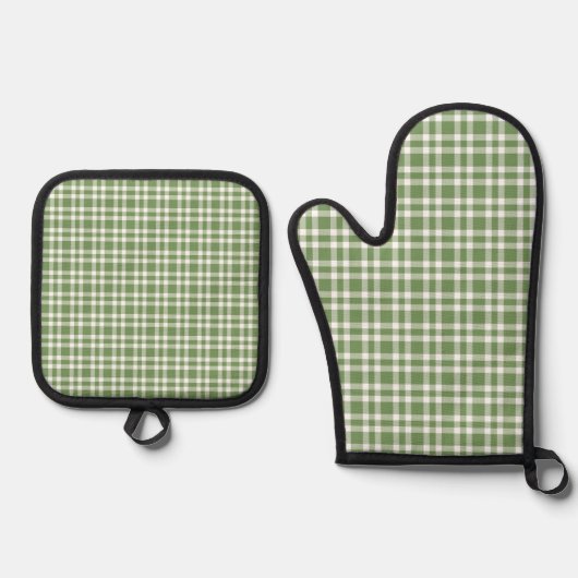 Grün-weißes Karomuster Ofenhandschuh & Topflappen-Set (Vorderseite)