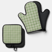 Grün-weißes Karomuster Ofenhandschuh & Topflappen-Set (Vorderseite/Rückseite)
