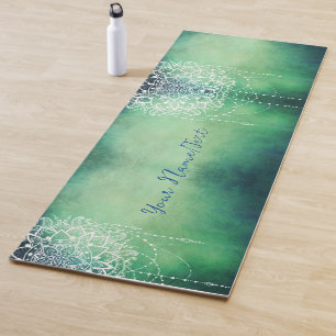 Grün-weißes Mandala-Muster personalisiert Yogamatte