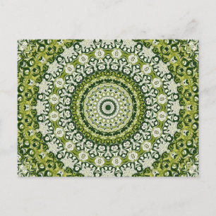 Grün-weißes Mandala-Musterdesign Postkarte