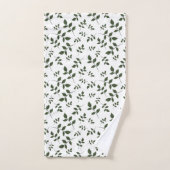 Grün weißes Muster Blätter Monogramm Badhandtuch Set (Handtuch)