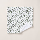 Grün weißes Muster Blätter Monogramm Badhandtuch Set (Waschlappen)