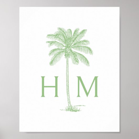 Grün-weißes Palm-Palmetto-Baum-Monogramm Poster (Vorne)