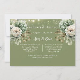 Grün weißes Peony Light Probe Dinner Einladung