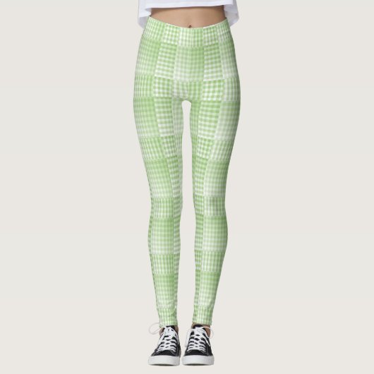 Grün-weißes Schachbrettmuster abstrakt Leggings (Vorderseite)
