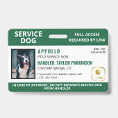 Grün-weißes Servicehund-Logo & Foto-ID Ausweis (Vorderseite)