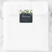 Grün White Floral Royal Blue Wedding Willkommen Quadratischer Aufkleber (Tasche)
