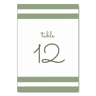 Grün   White Stripes Wedding Tischnummer Card