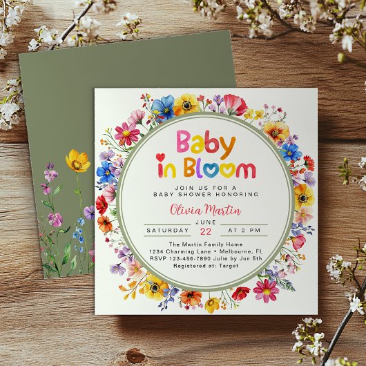 Grün Wildblume Baby in Bloom Baby Dusche Einladung