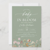 Grün Wildblume Baby in Bloom Baby Dusche Einladung (Vorderseite)