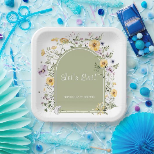 Grün Wildblume Baby in Blütendusche Pappteller (Party)