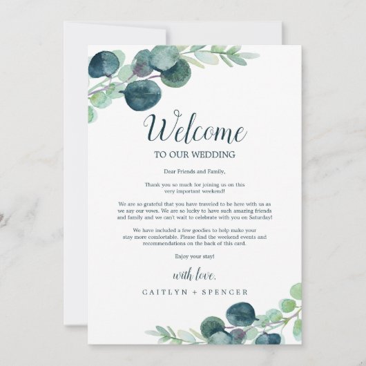 Grün Willkommen Letter & Itinerary (Vorderseite)