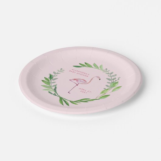 Grün winden | rosa Flamingo Pappteller (Schrägansicht)