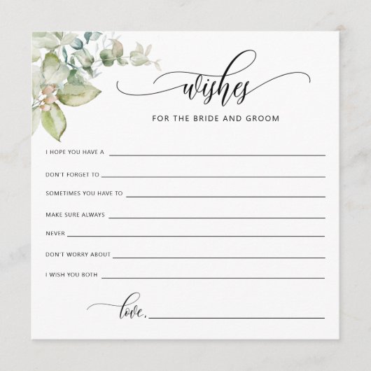Grün, Wünsche für die Braut und Bräutigam / Braut Hinweiskarte (Vorderseite)