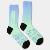 Grün zu Blau, Griechisches Muster, Name Socken (Rechts)
