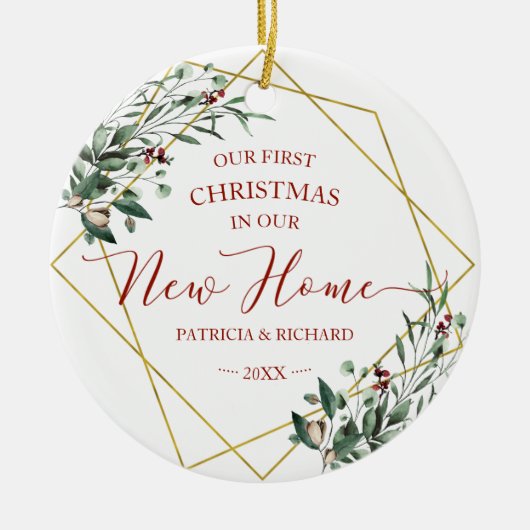 Grün zu unseren ersten Weihnachten in unserer neue Keramik Ornament (Vorne)