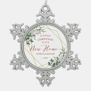 Grün zu unseren ersten Weihnachten in unserer neue Schneeflocken Zinn-Ornament