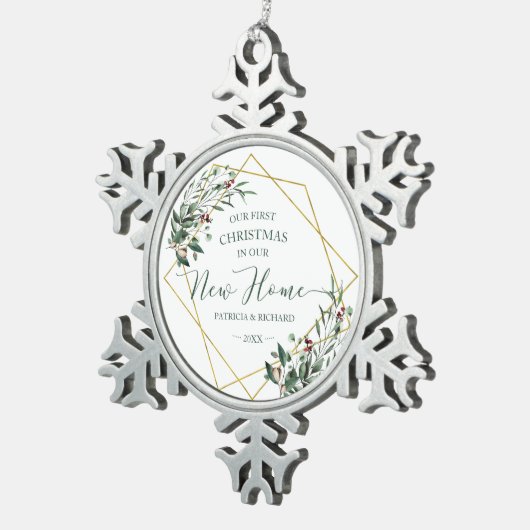 Grün zu unseren ersten Weihnachten in unserer neue Schneeflocken Zinn-Ornament (Rechts)